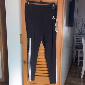 Adidas Women Black and White Striped Leggings